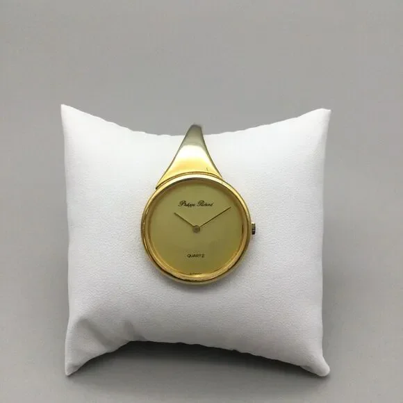 Philippe Pechard Modern Cuff Watch Women 30mm Gold Tone 7775-G New Battery